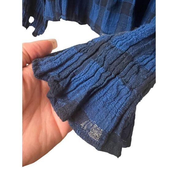 Free People Womens Honey Grove Knit Loose Blue/Black Blouse - Picture 4 of 13